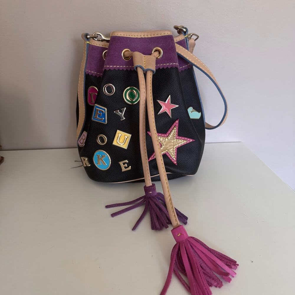 Dooney & Bourke Vintage #6 Drawstring Bucket Bag Lindsay Lohan Black Purse Y2K - Picture 4 of 14